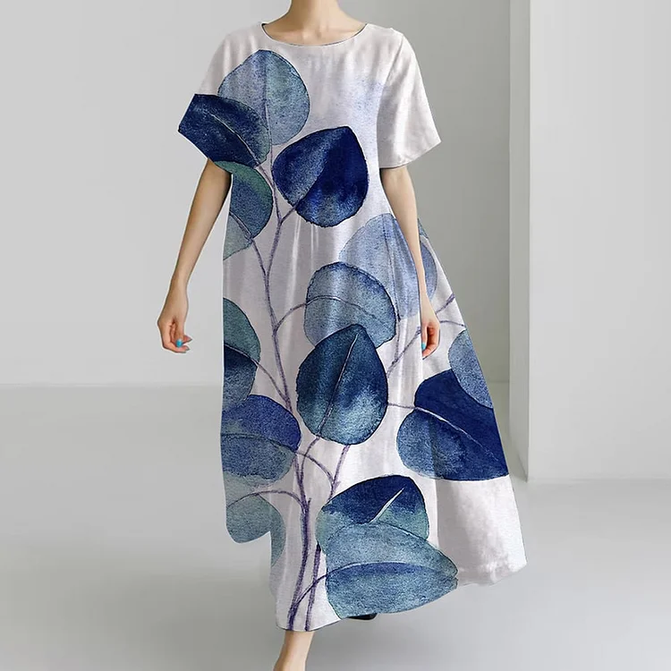 VChics Women's Retro Botanical Floral Design Printed Casual Loose Dress