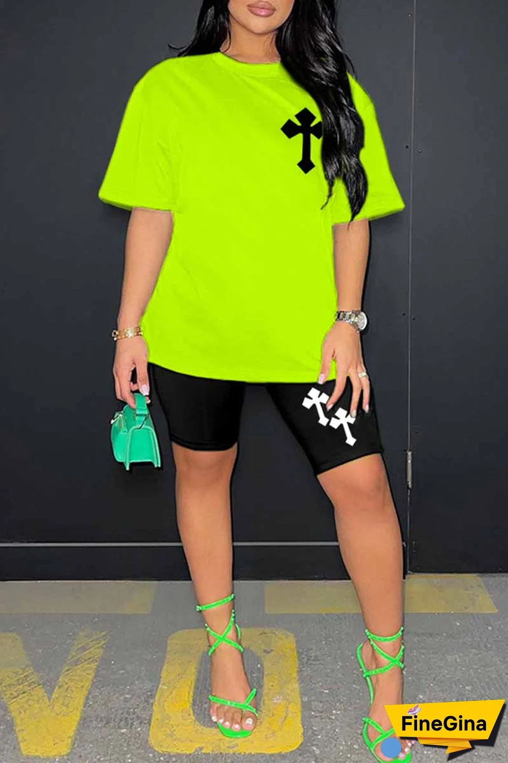 Blue Casual Print Patchwork O Neck Short Sleeve Two Pieces