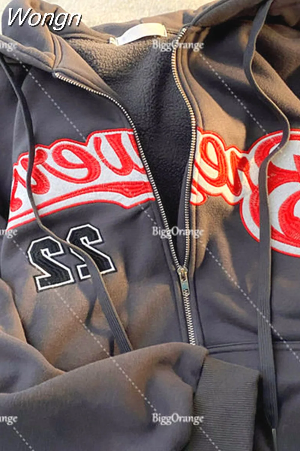 Wongn Letter Print Hoodie Zipper American Purple Streetwear Casual Clothes Hip Hop High Street Oversize Sweatshirts Loose Coat