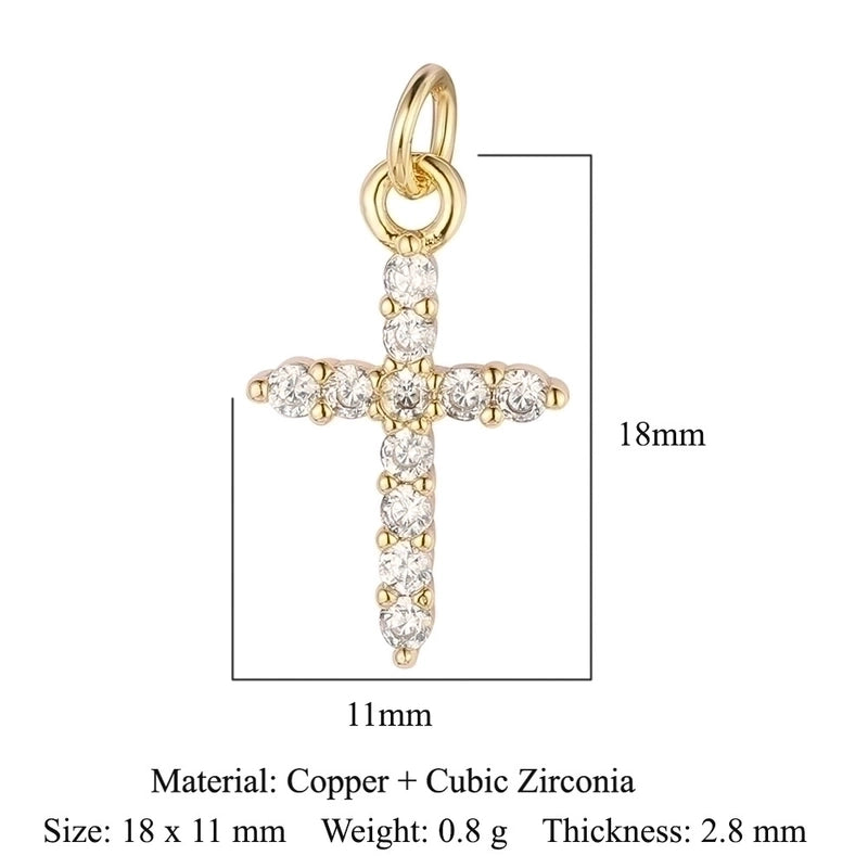 3 Pieces Copper Zircon 18K Gold Plated Cross Moon Eye