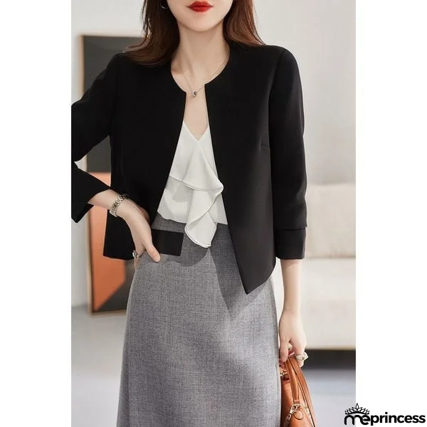 Women's O-Neck Cotton Full Sleeve Casual Wear Plain Blazers