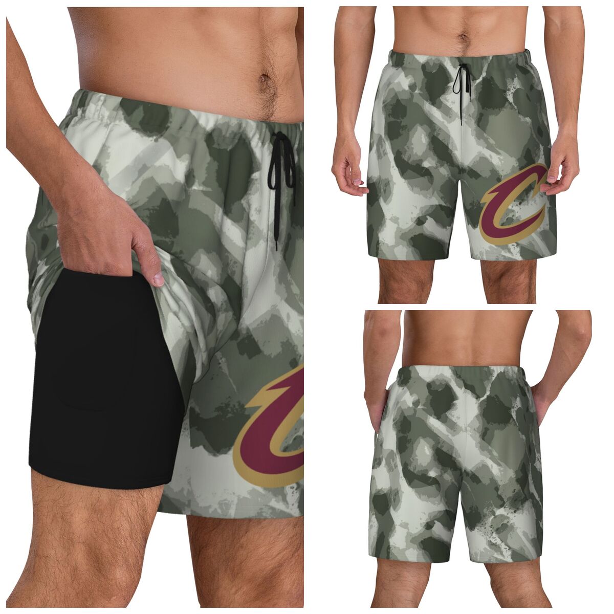 Cleveland Cavaliers Camo Men's Swim Trunks with Compression Liner