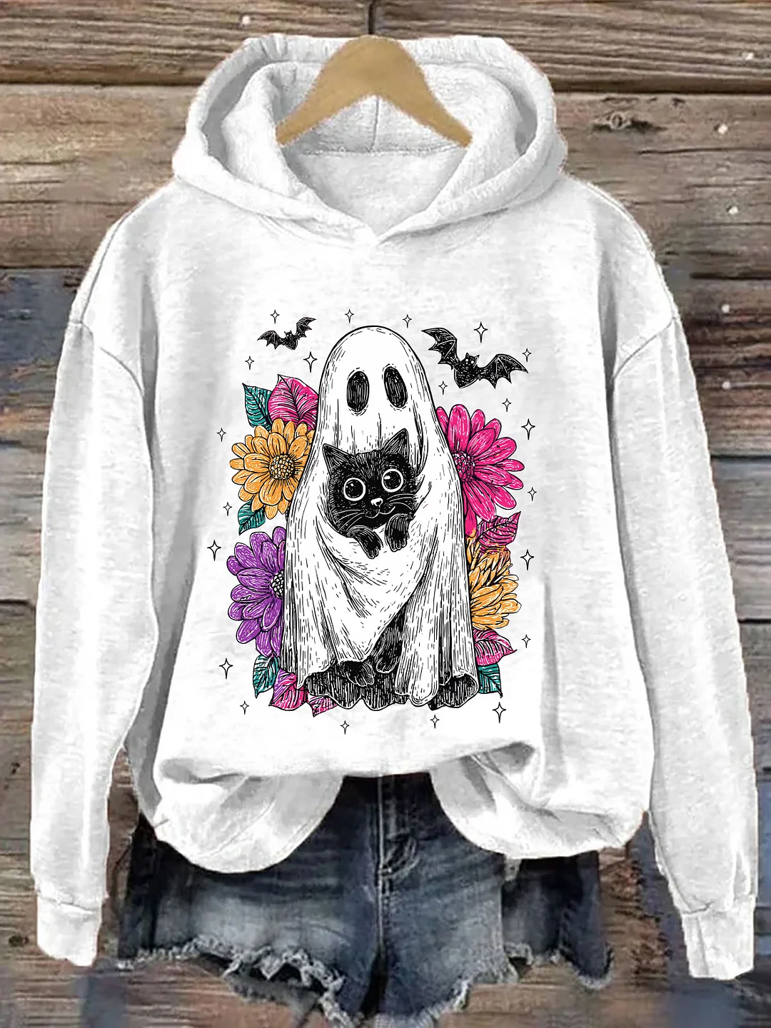 Halloween Ghost And Cat Hoodie
