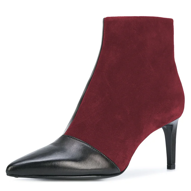 Black and Maroon Joint Stiletto Heel Ankle Boots |FSJ Shoes