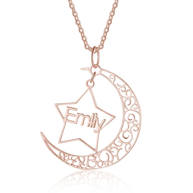 Personalized Name Necklace with Moon and Star Penfant Gifts for Her