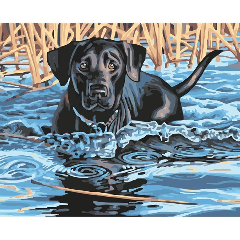 

Black Dog Swimming – Paint By Numbers - 40*50CM, 501 Original