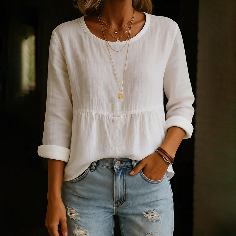 Women's Casual Solid Color Cotton Linen Top elevenforest
