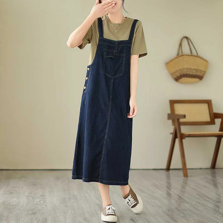 Loose Denim Straps Maxi Dress