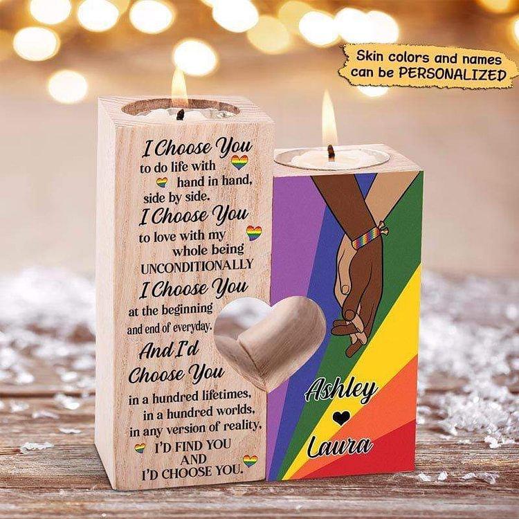 Custom Name LGBT Couple Candle Holder, I Choose You Personalized Candle Holder