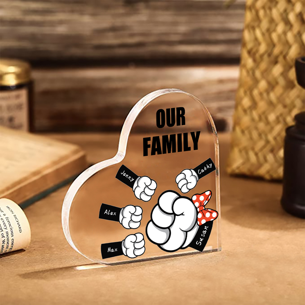 À ma Maman/Mamie - Plaque Acrylique en Forme de Cœur 5 Prénoms Personnalisés avec 1 Texte