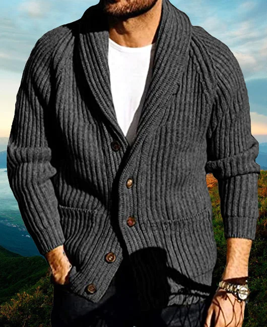 Shawl Collar Knitted Button Front Winter Coat