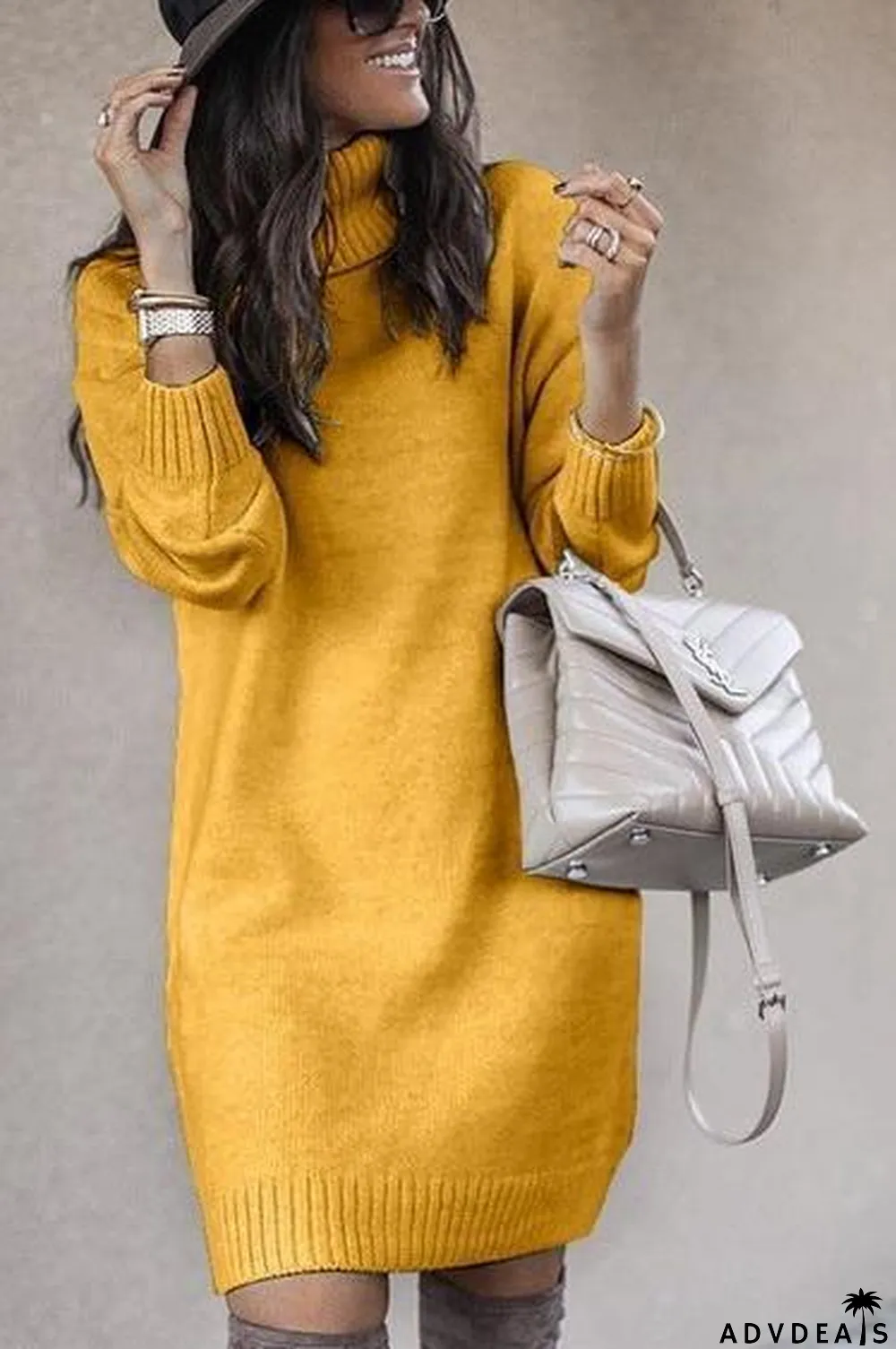 Casual Medium Length High Neck Sweater