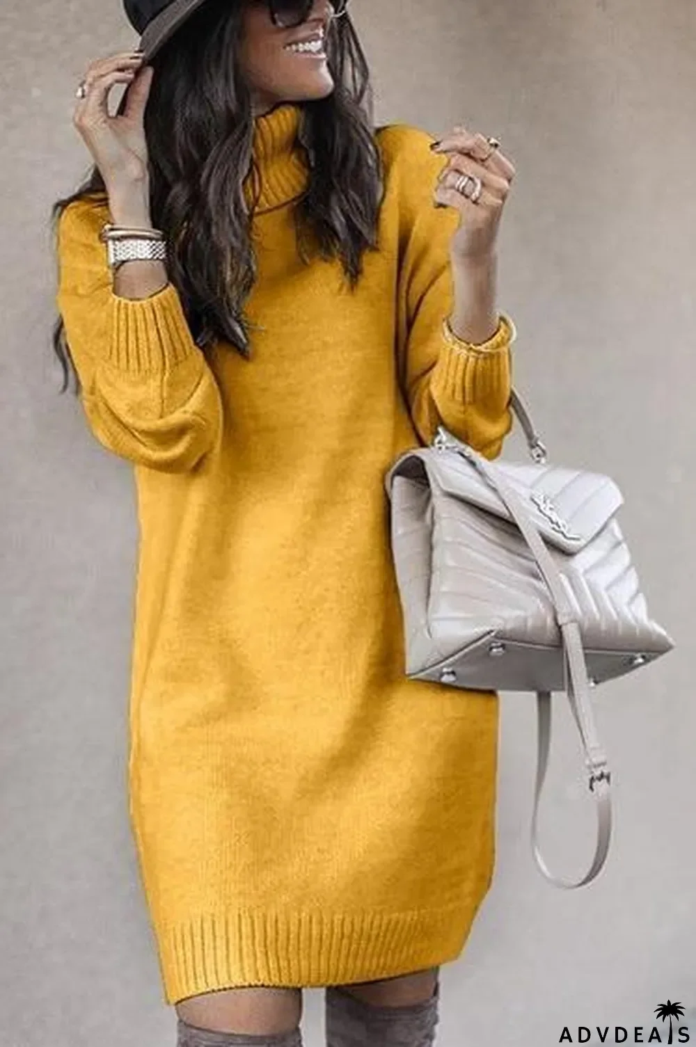 Casual Medium Length High Neck Sweater