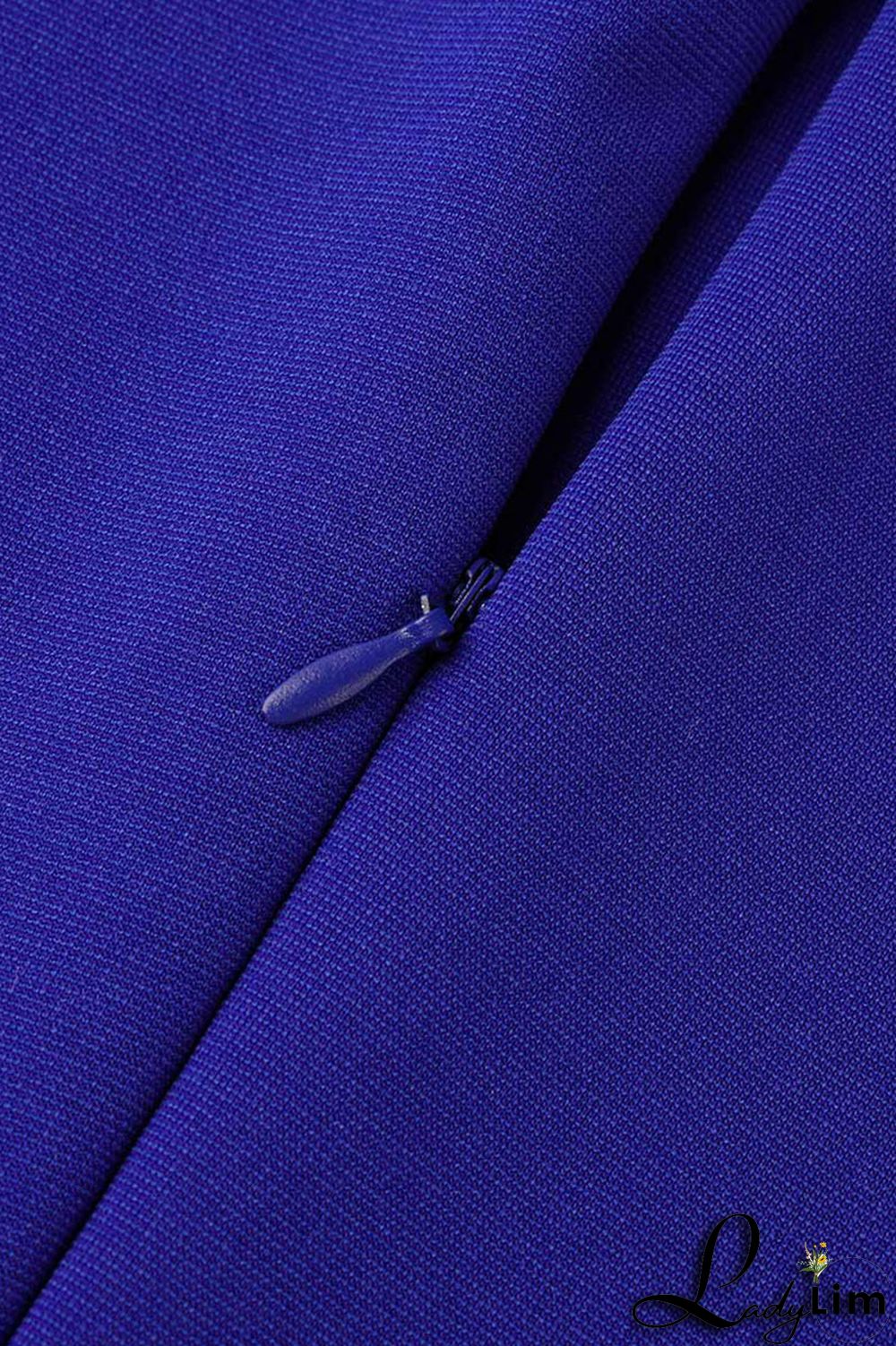 Blue Casual Elegant Patchwork V Neck One Step Skirt Dresses