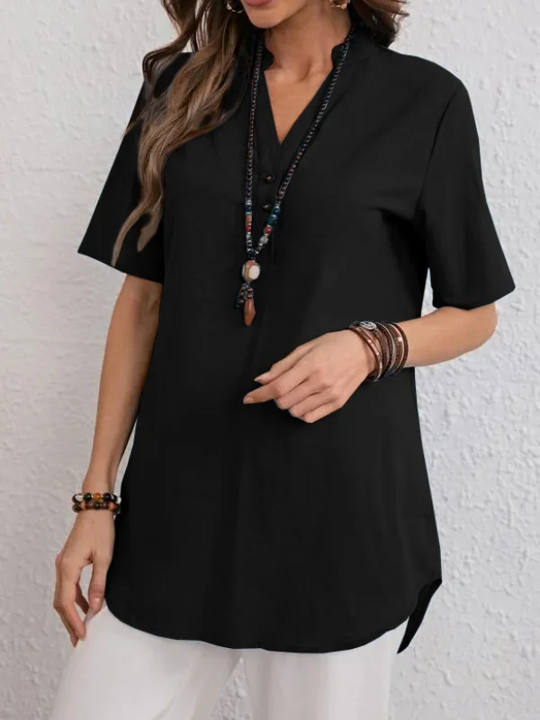 Women's Solid Twist Button Fashion Short Sleeve