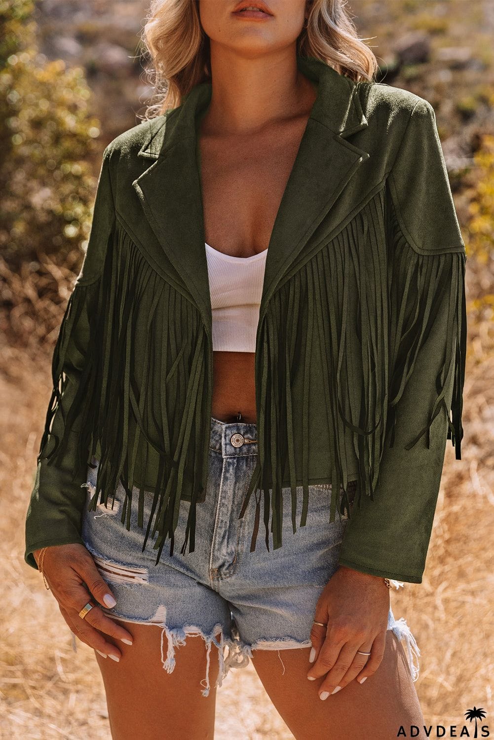 Cropped Fringe Faux Suede Jacket