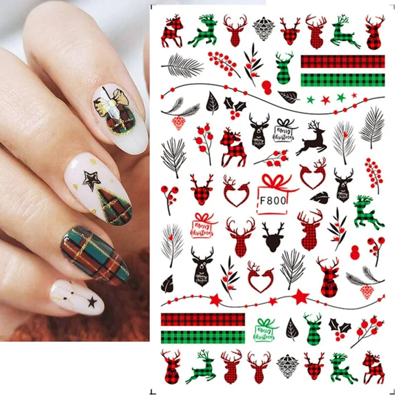 3D Winter Christmas Nail Design Snowflake Bird Leaf New Year Slider Nail Stickers Manicure Colorful Decals Decoration F792-F801