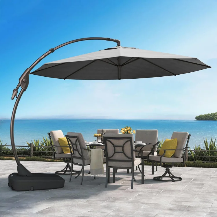 GRAND PATIO 12 FT Deluxe NAPOLI SUNBRELLA Cantilever Umbrella Curvy Aluminum Offset Umbrella with Base, Round Large Patio Umbrellas for Garden Deck Pool