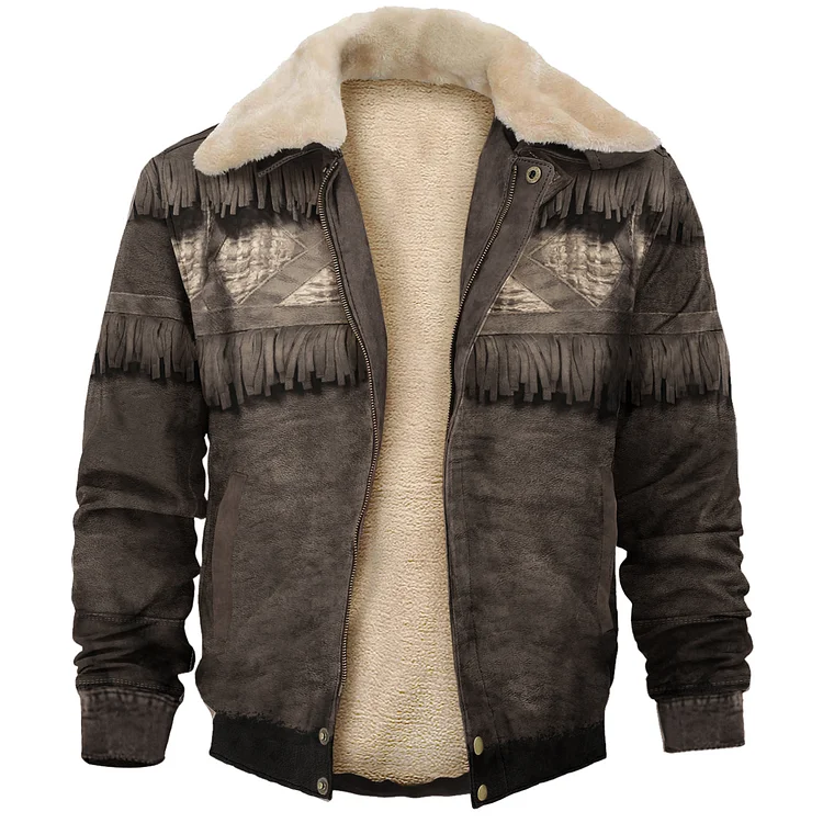 Retro American Western Ffeather Fringed Denim Jacket Print Unisex Deluxe Outerwear