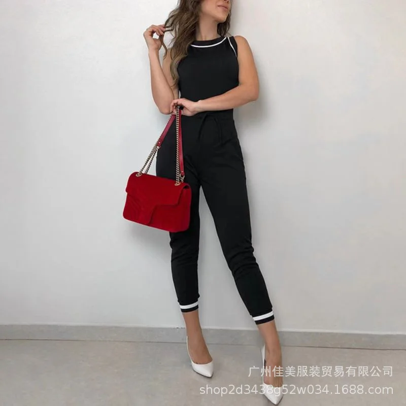 Ueong E-Commerce Summer's New Round-Necked Sleeveless Vest Hit Color Jumpsuit Women's Jumpsuit Spot