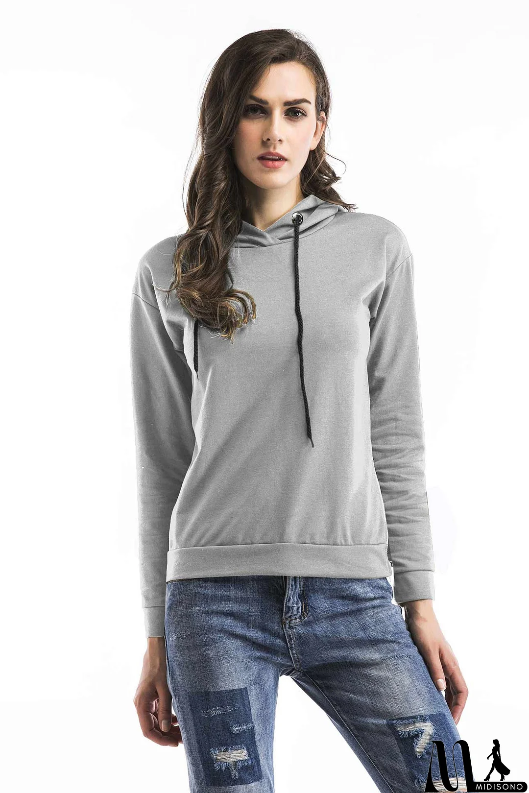 MidiSono - Drawstring Zip Up Side Sweatshirt