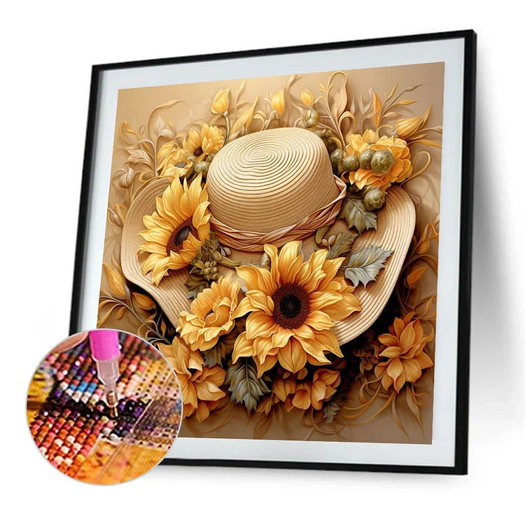 Sunflower and Hat - Full Square(Partial AB Drill) - Diamond  Painting(45*45cm)