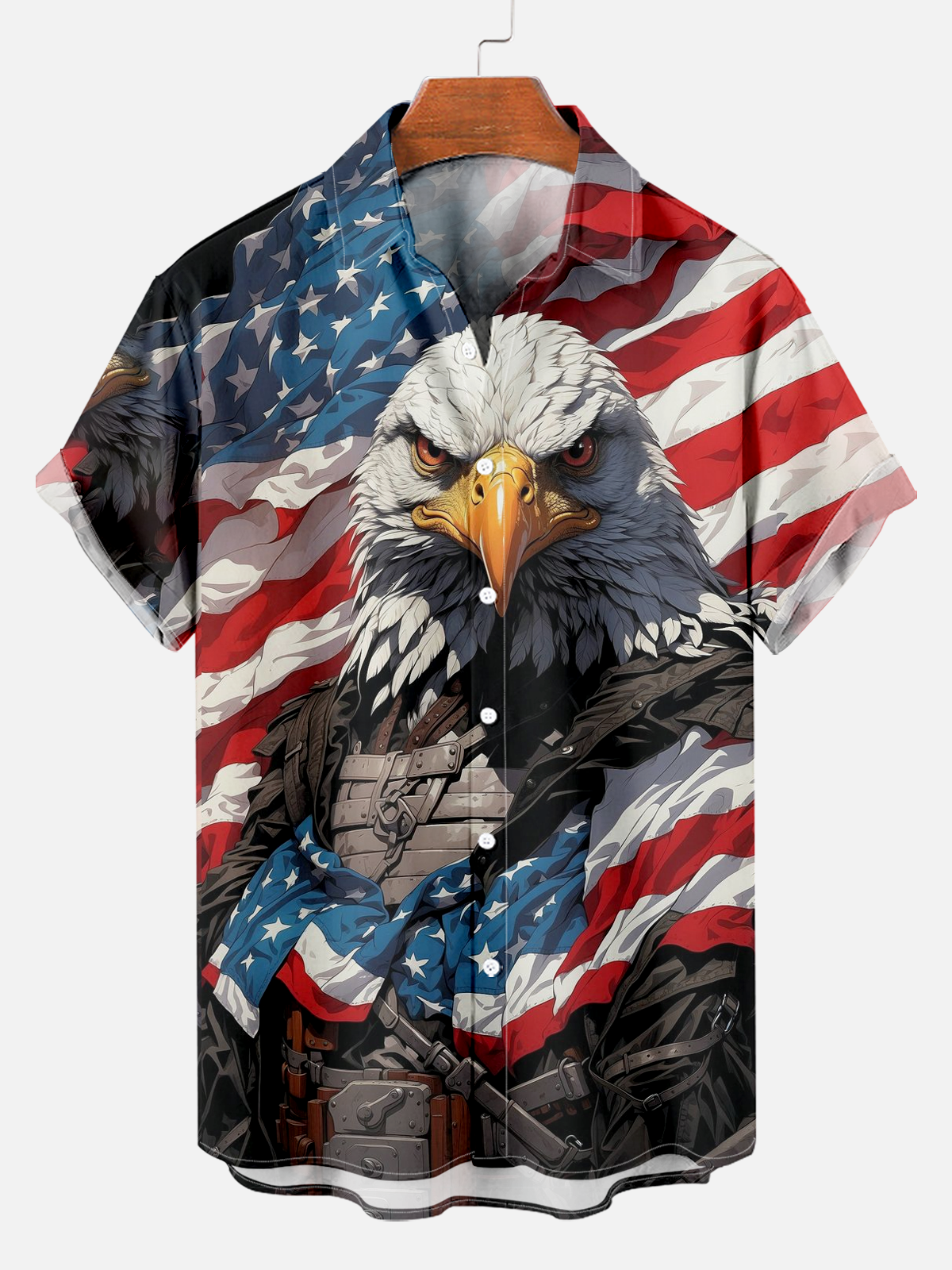 Men's Comfortable Independence Day Bald Eagle Warrior Shirt PLUSCLOTHESMAN