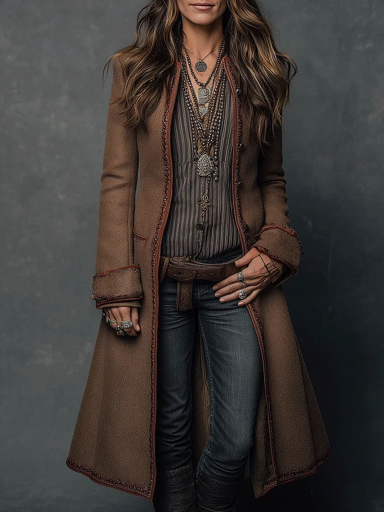 Boho Luxe Wool-Blend In Caramel Brown Coat