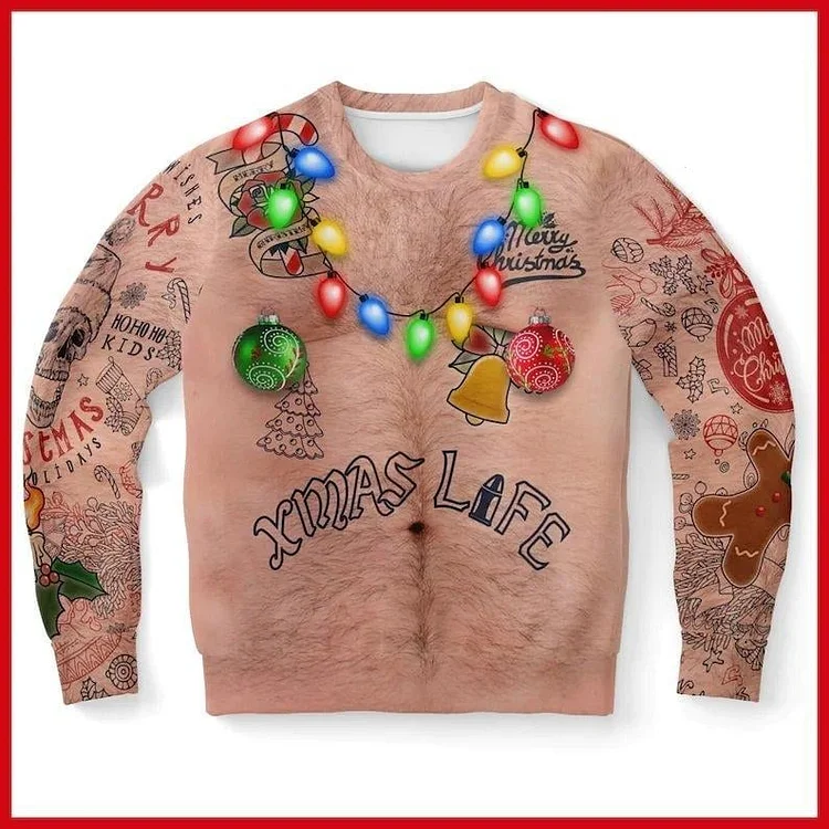 Christmas Print Crew Neck Sweatshirt - Topless Men Ugly Sweatshirt