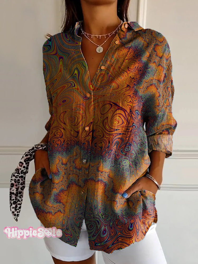 Women’s Irregular Art Print Casual Cotton Shirt Multicolor / S