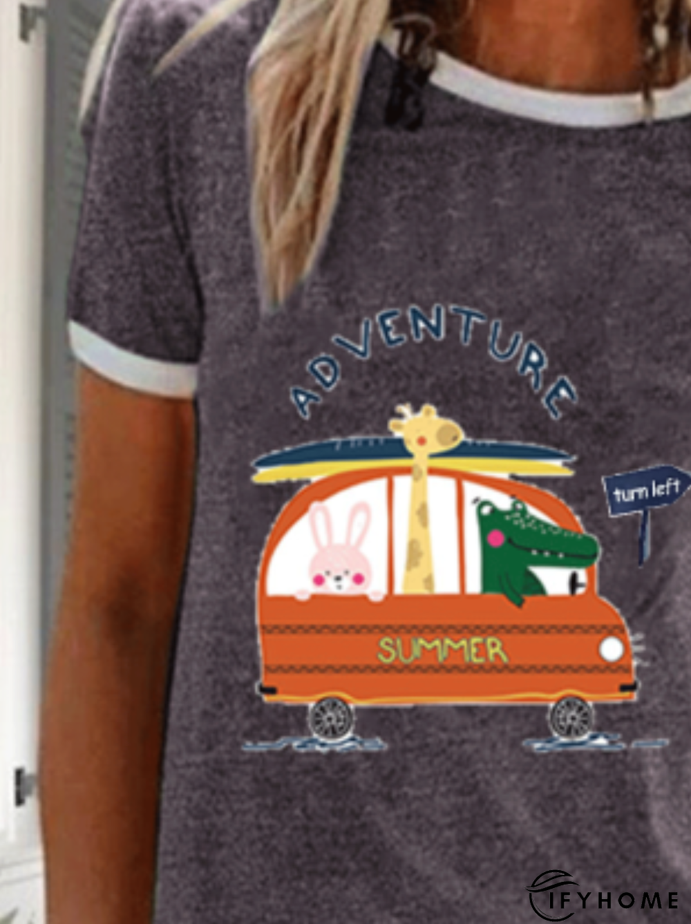 Casual Plus Size Short Sleeve Cartoon Car Printed Tee Shirts Tops | IFYHOME