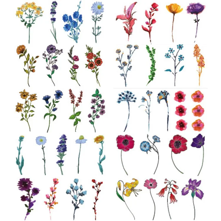 10 Sheets Colorful Small Flower Waterproof Temporary Tattoo