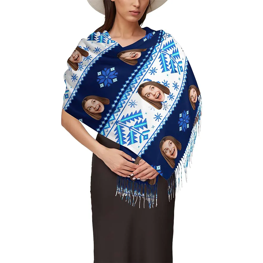 Custom Face Christmas Scarf Personalized Nordic Retro Pattern Design
