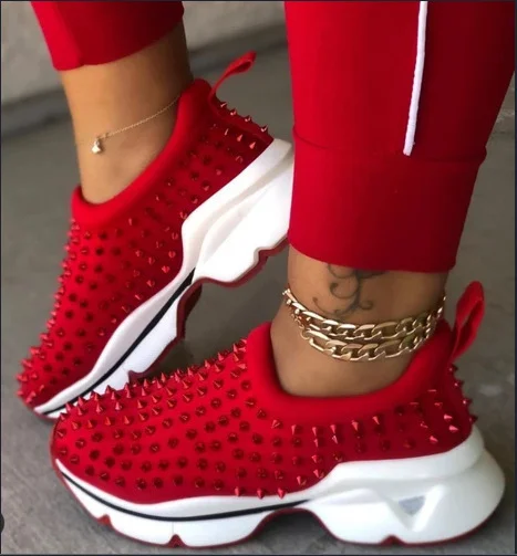 Tanguoant Tanguoant Shoes Women's New Rivets Casual Shoes Large Size Women's Shoes Set Foot Platform Flat Shoes