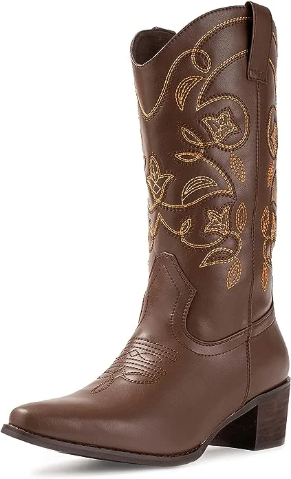 Cowboy Boots For Women Pointy Toe Women's Western Boots Cowgirl Boots Mid Calf