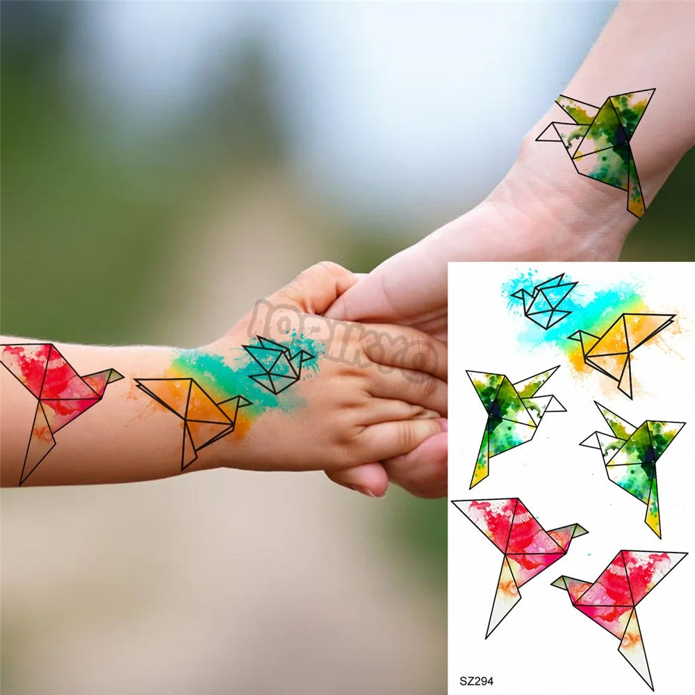 Colorful Dinosaur Temporary Tattoos For Kids Girls Rose Flower Lavender Hummingbird Fake Tattoo Sticker Forearm Neck Tatoos Show