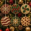 6 Pcs Christmas Wooden Ornaments DIY Pearls Diamond Painting Kit Rhinestone Art Pendants with Hemp Rope for Holiday Tree Decor