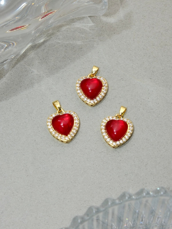 1 PCS/Package Synthetic Resin Copper Resin Zircon 18K Gold Plated Heart Shape Jewelry Accessories Pendant