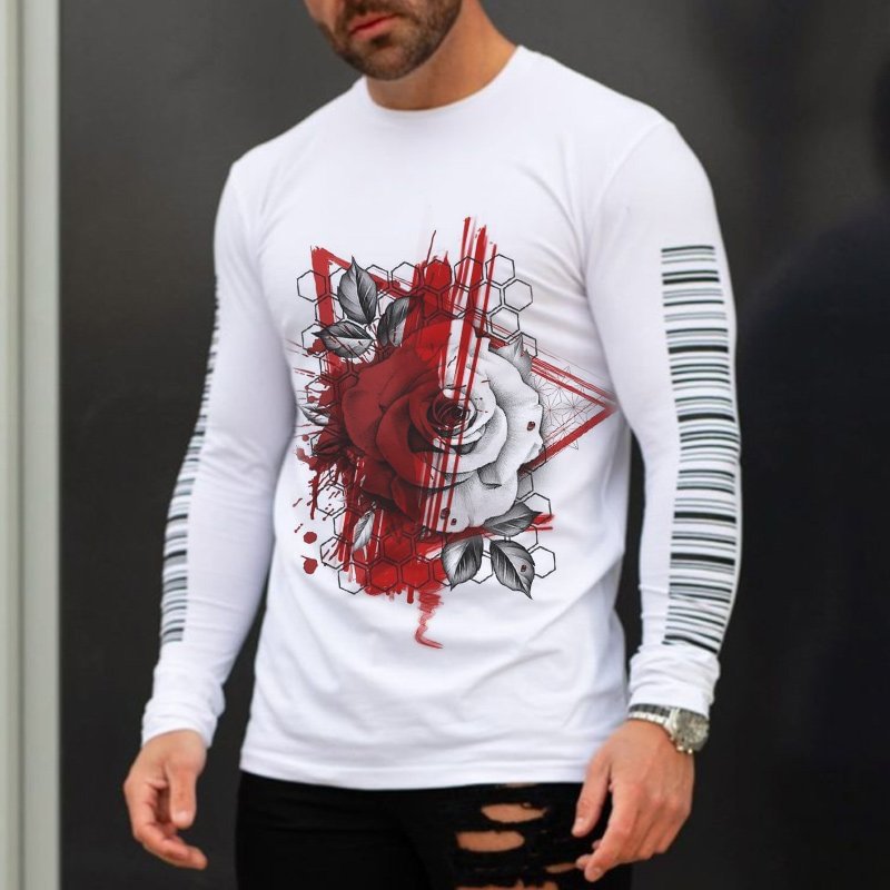 Men's Graphic Printed Casual Long Sleeve T-Shirt