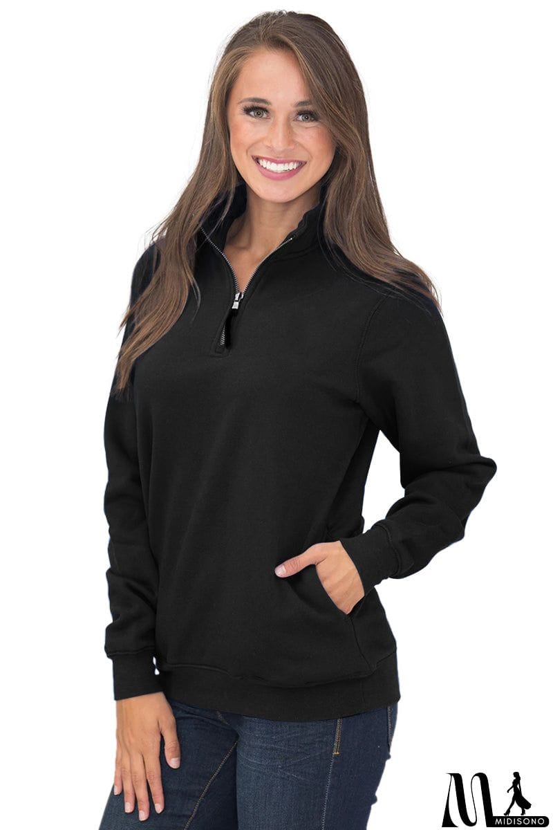MidiSono - Pocket Style Quarter Zip Sweatshirt