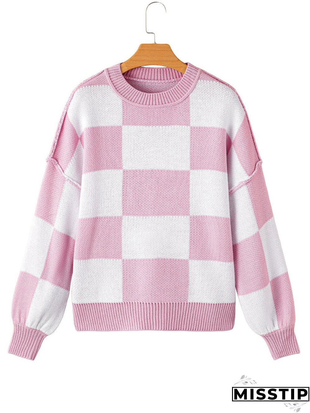 Checkered Pattern Knit Sweater for Women