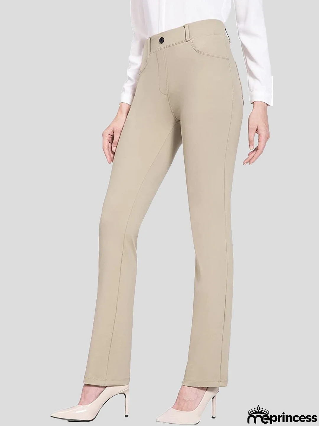 Women's Pants Solid Stretch Pocket High Waist Casual Flared Pants