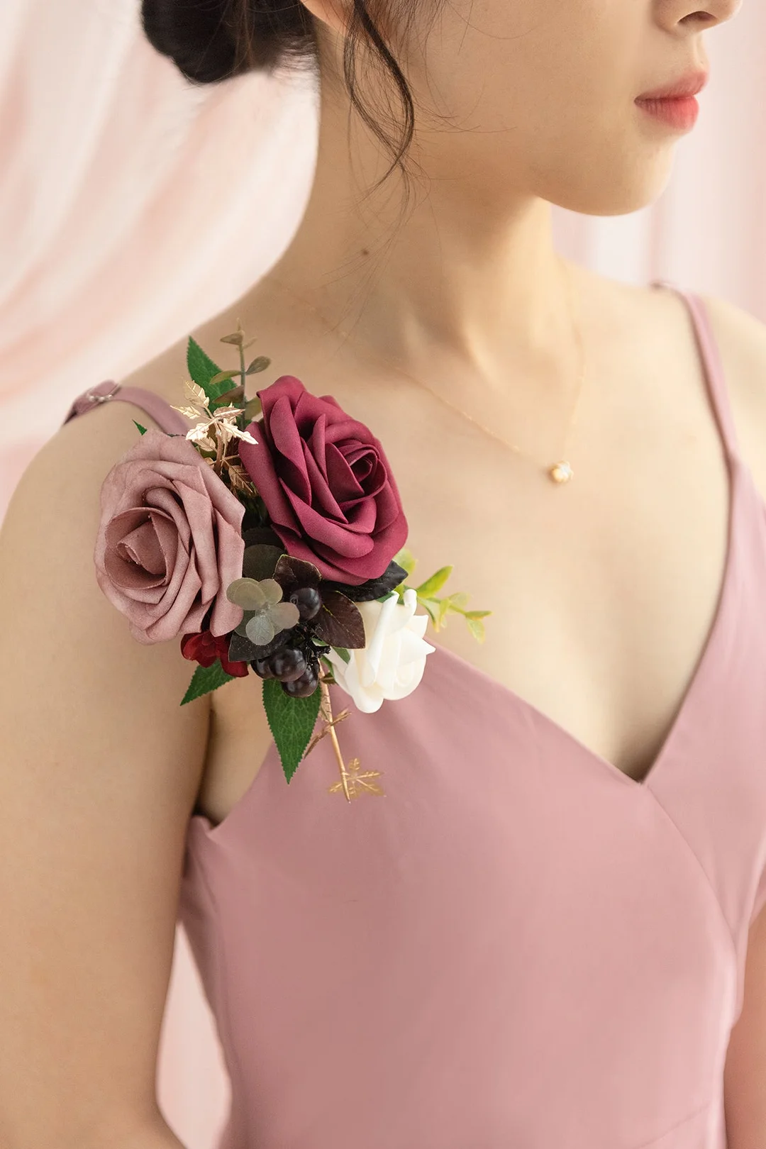 Wrist/Shoulder Corsages in Burgundy