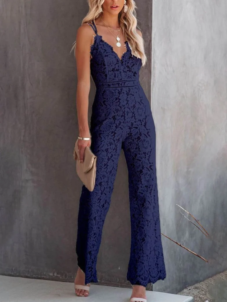 Casual Lace Stitching Suspender Jumpsuit