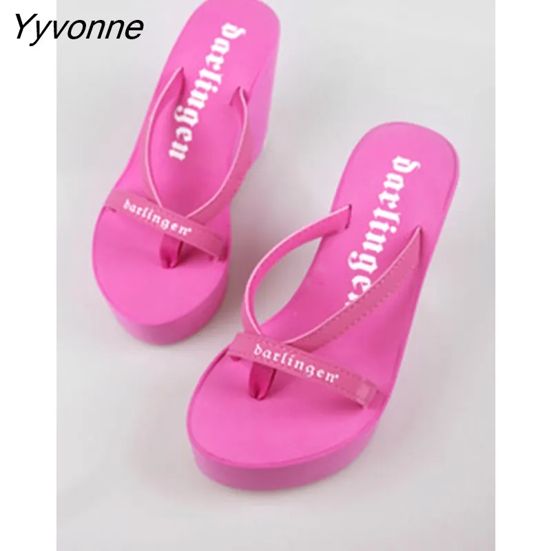 Yyvonne Shoes Summer Clogs Woman Low Rubber Flip Flops Ladies' Slippers Platform 2023 Beach Hawaiian Rome Fabric PU Basic Hoof