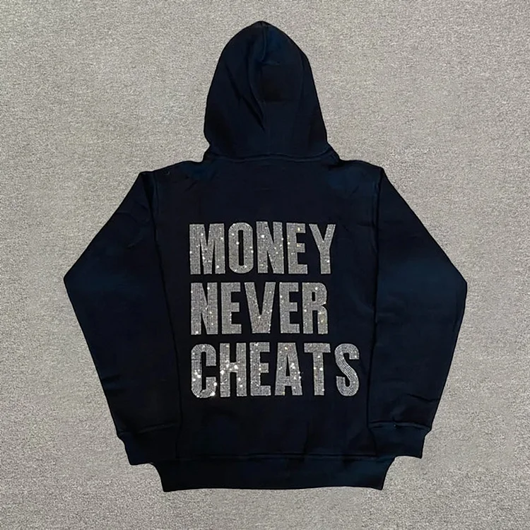 Fashionable Rhinestone Letter Printed Zipper Sweatshirt