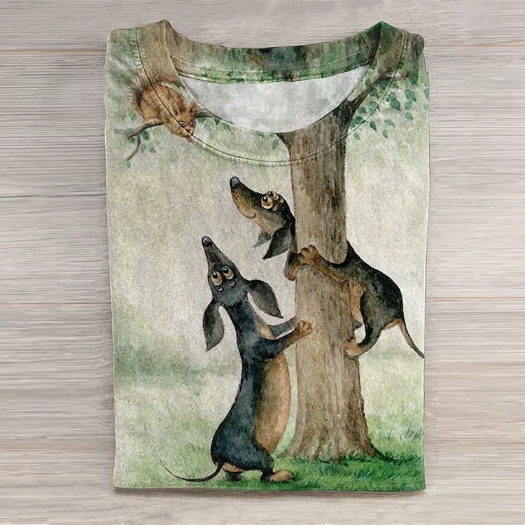 Funny Art Dachshund Print Casual T-Shirt