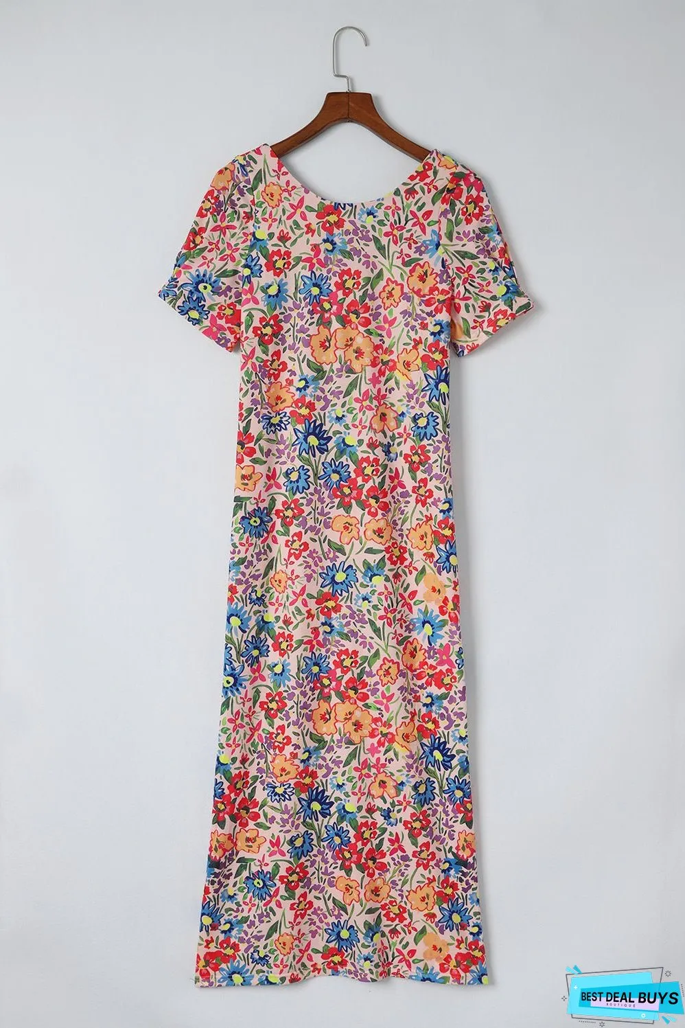 Floral Round Neck Short Sleeve Dress