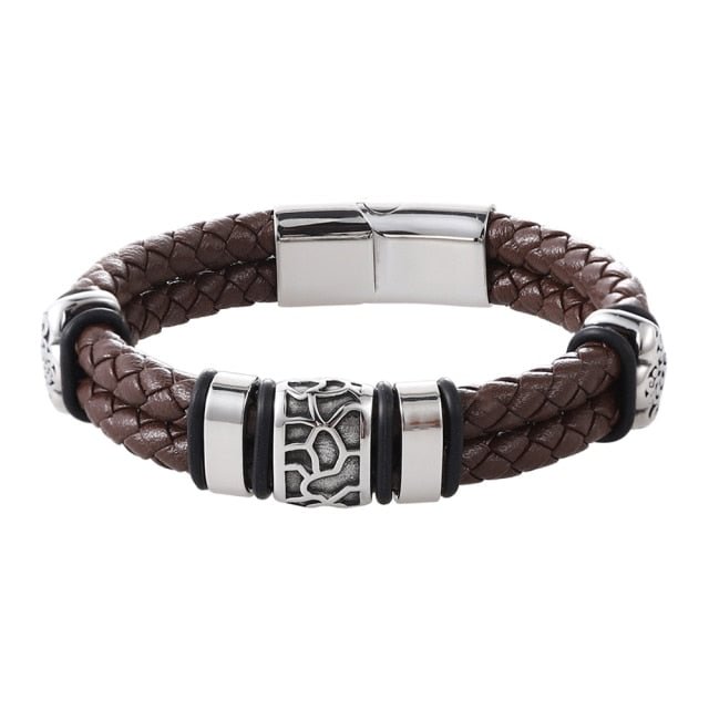YOY-Stainless Steel Accessories Double-Layer Leather Bracelet