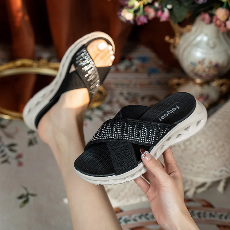 Orthopedic Wedge Slippers Casual Comfortable Rhinestone Beach Slippers Radinnoo.com
